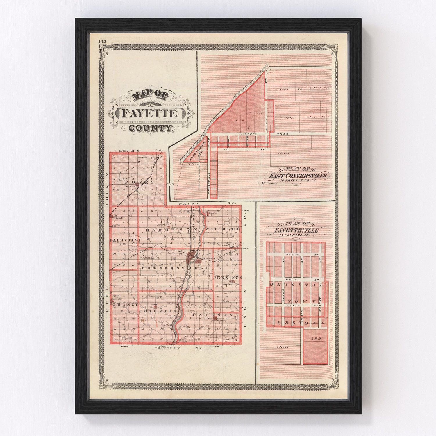 Vintage Map Of Fayette County Indiana, 1876 By Ted's Vintage Art