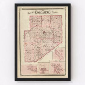 Vintage Map of Decatur County Indiana, 1876
