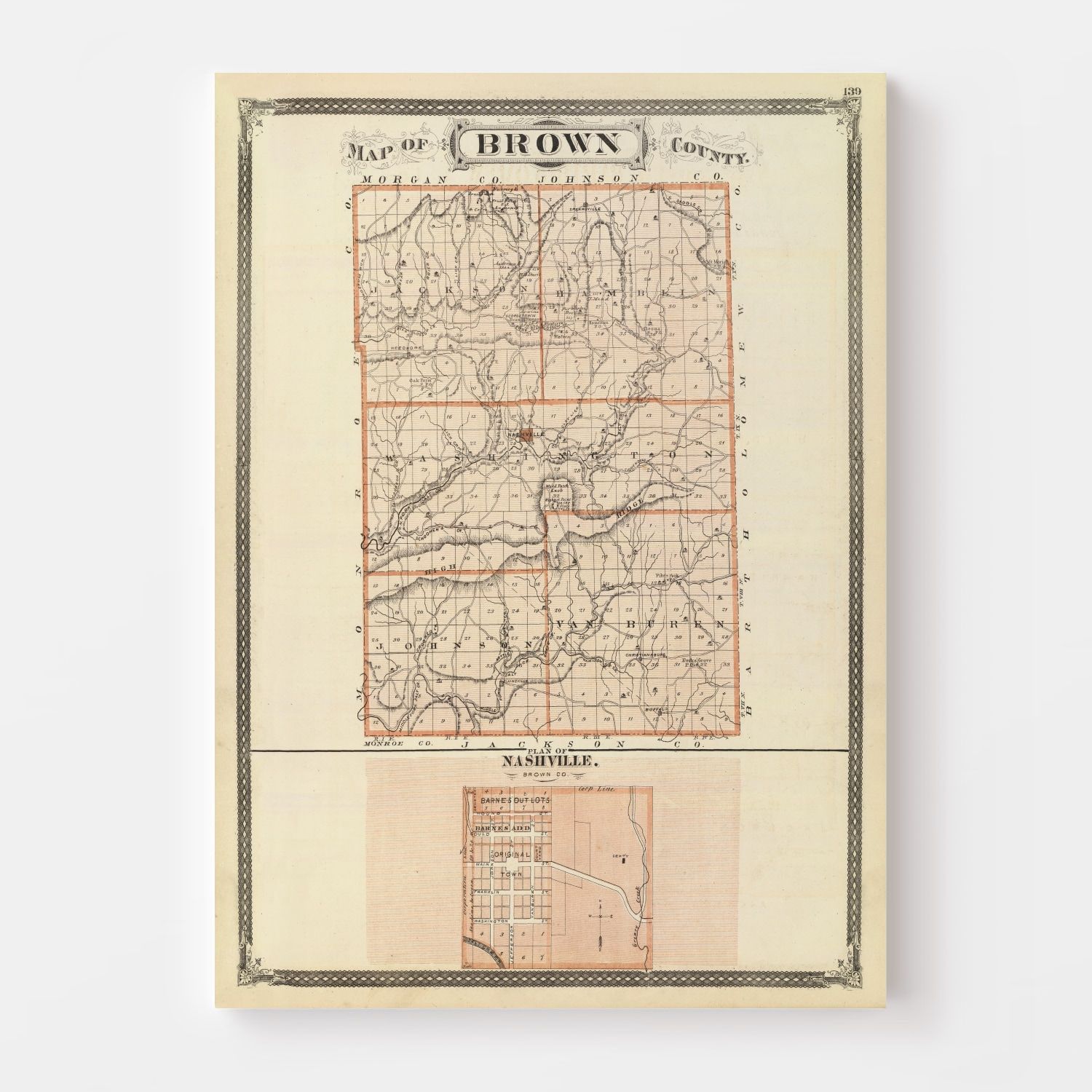 Old Plat Maps Indiana Vintage Map Of Brown County Indiana, 1876 By Ted's Vintage Art