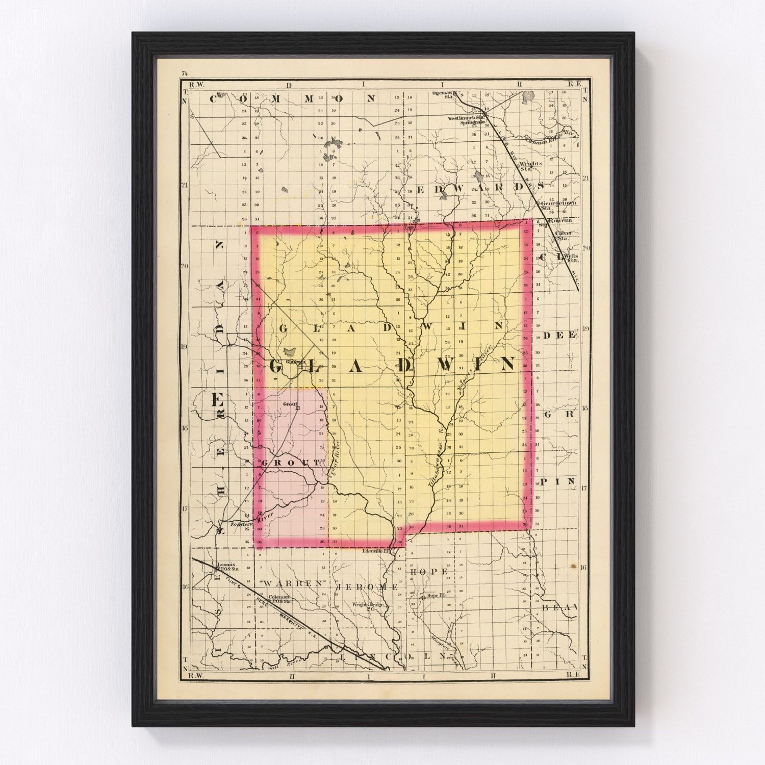 Vintage Map of Gladwin County Michigan, 1873