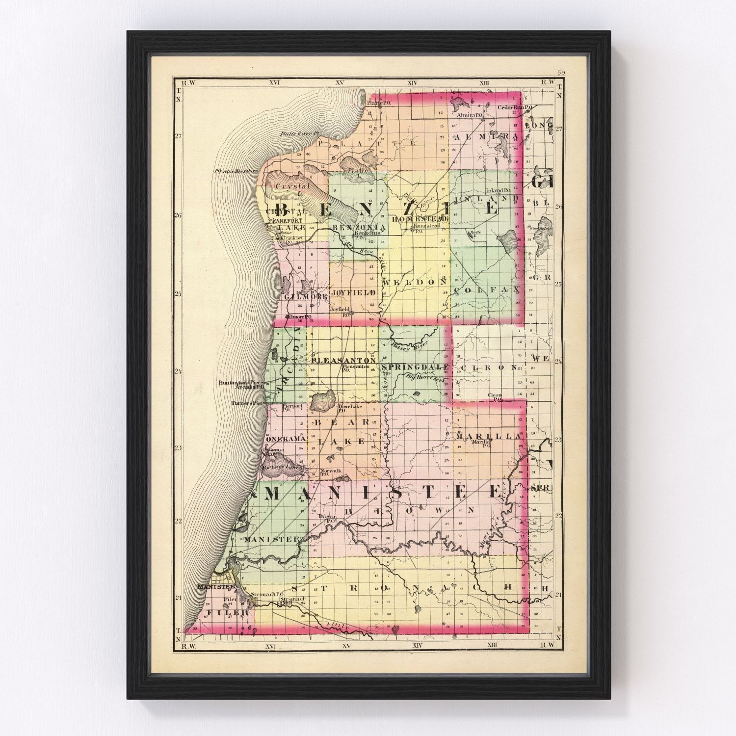 Vintage Map of Manistee County Michigan, 1873 by Ted's Vintage Art