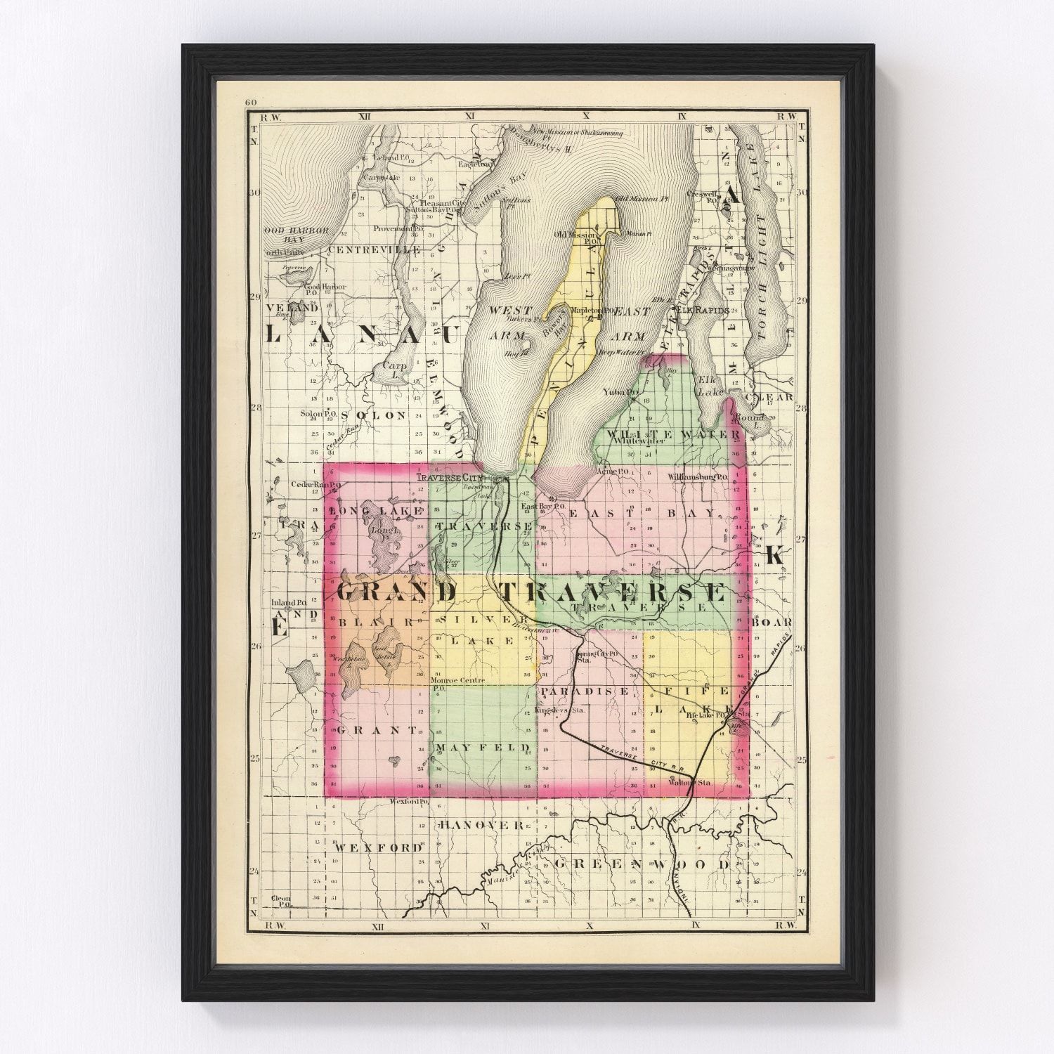 Vintage Map Of Grand Traverse County Michigan 1873 By Teds Vintage Art 5246