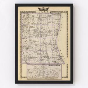 Vintage Map of Lake County Illinois, 1876