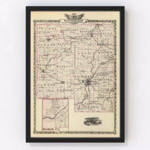 Vintage Map of Winnebago County Illinois, 1876