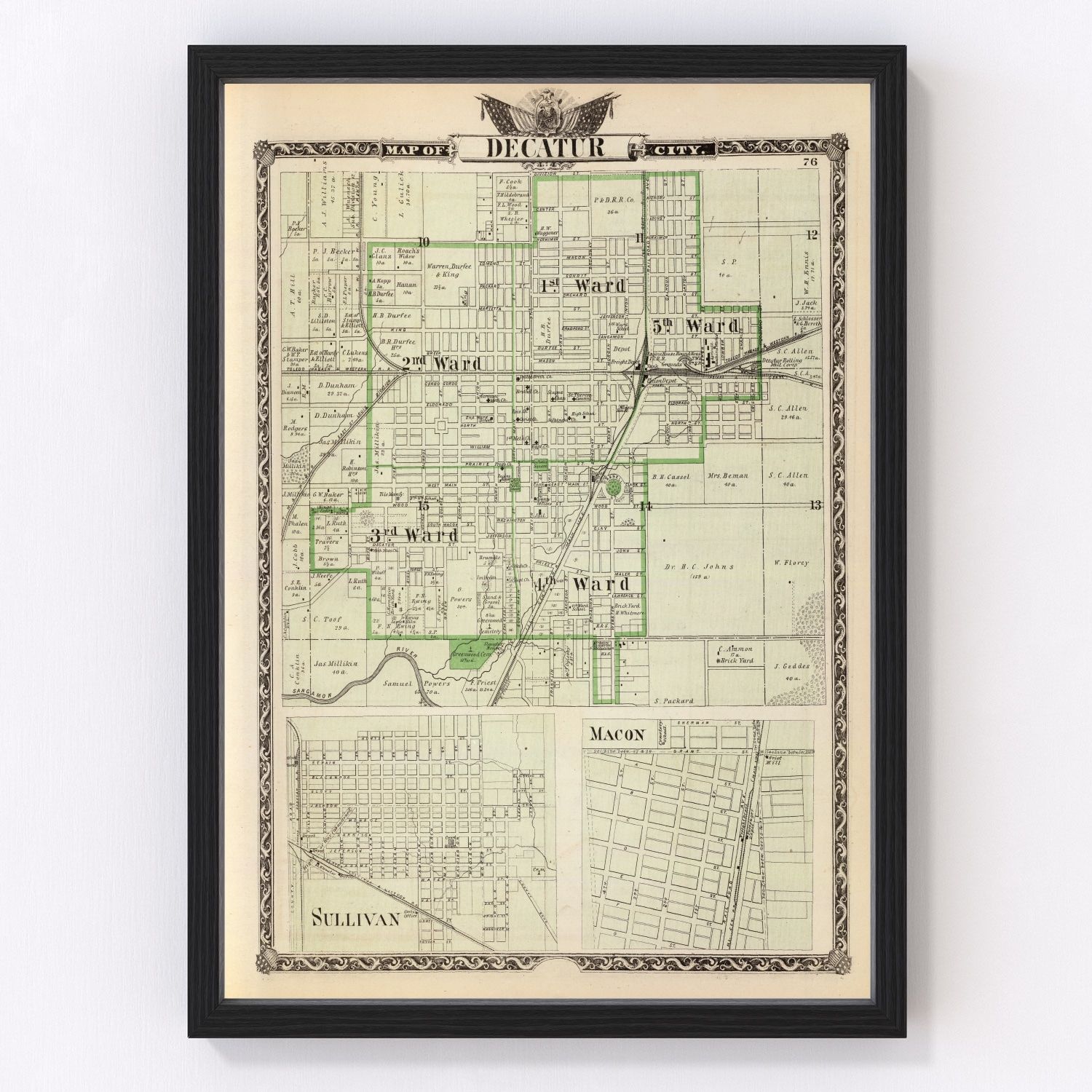 Vintage Map Of Decatur Illinois 1876 By Teds Vintage Art 4059
