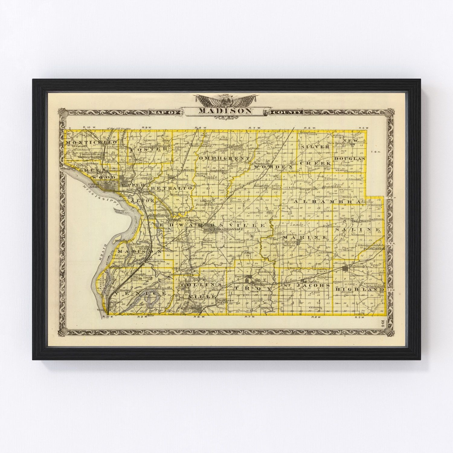 Edwardsville Illinois Madison Co IL 1876 Map Genealogy 