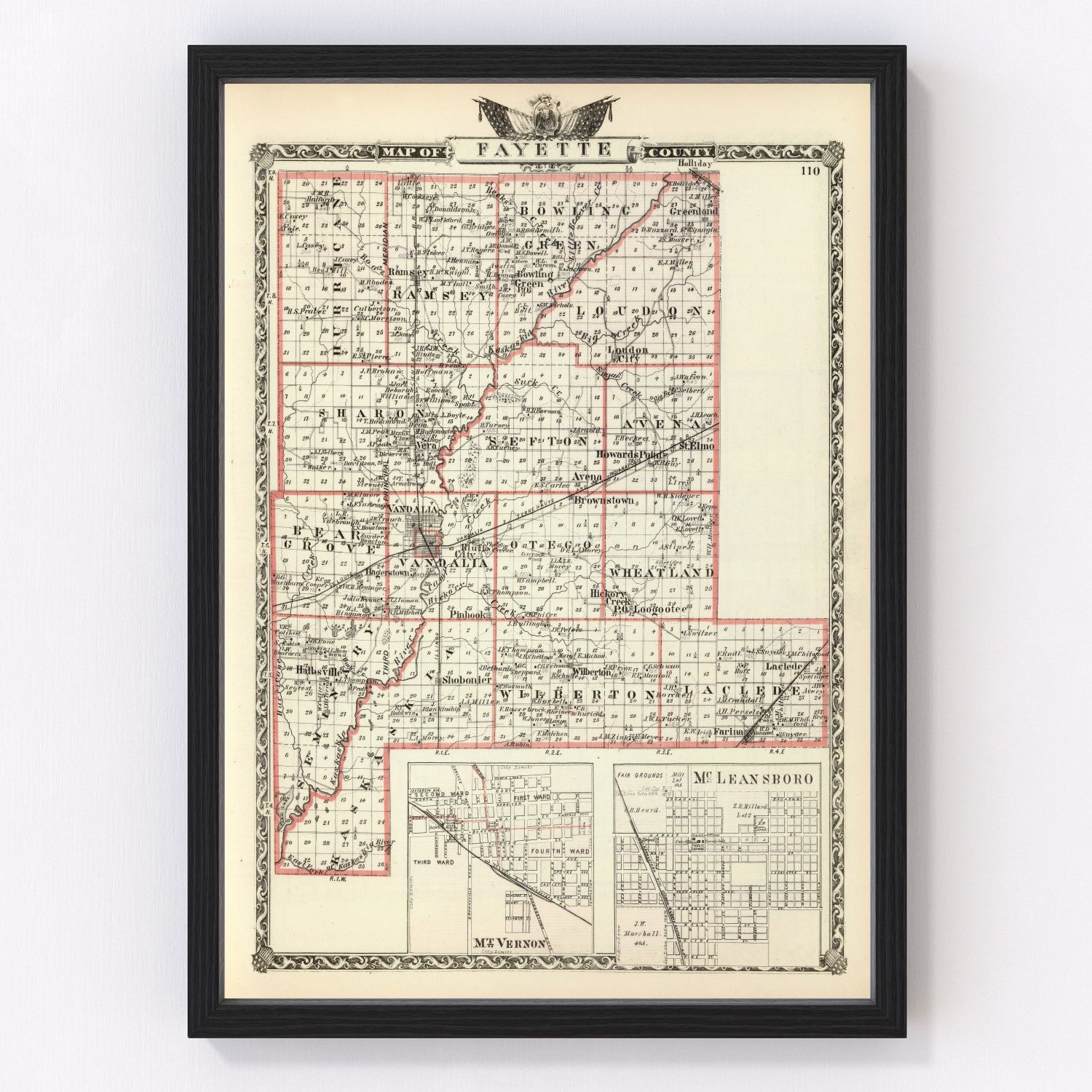 Vintage Map Of Fayette County Illinois 1876 By Teds Vintage Art 7768