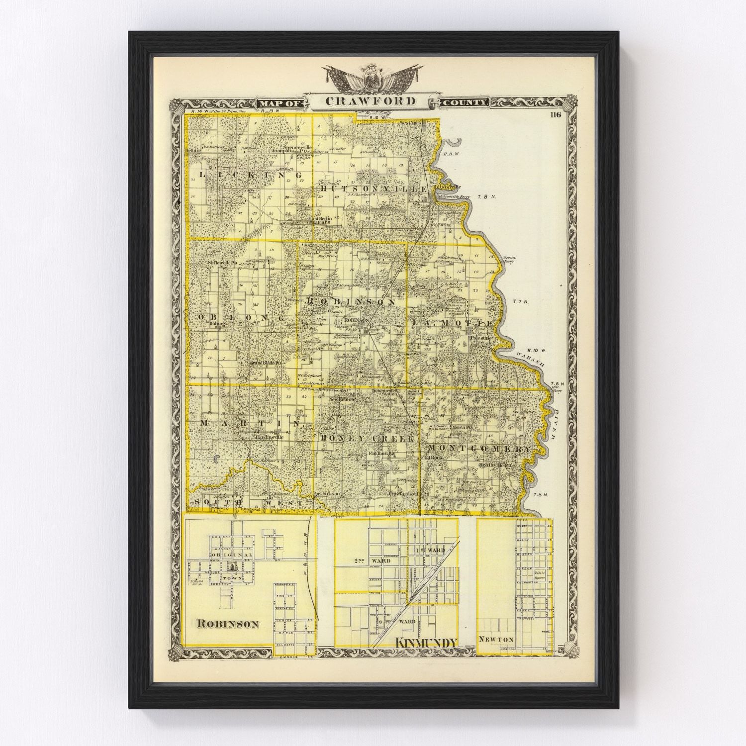 Vintage Map Of Crawford County Illinois 1876 By Teds Vintage Art 2611