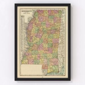 Vintage Map of Mississippi, 1909