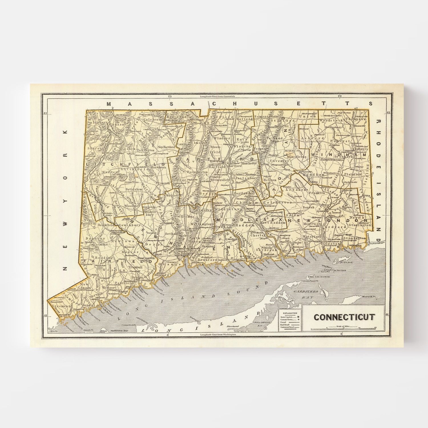 Vintage Map of Connecticut, 1842 17