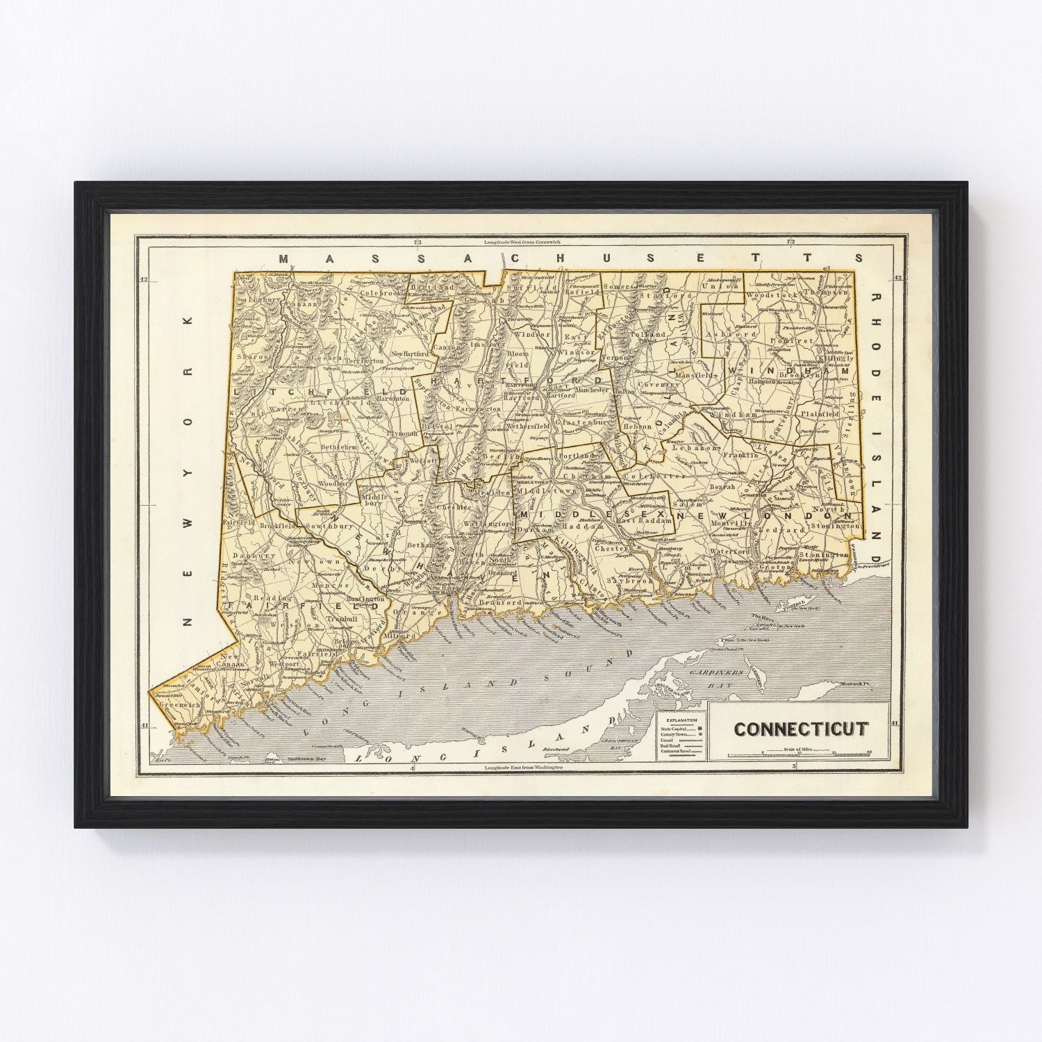 Vintage Map of Connecticut, 1842 15