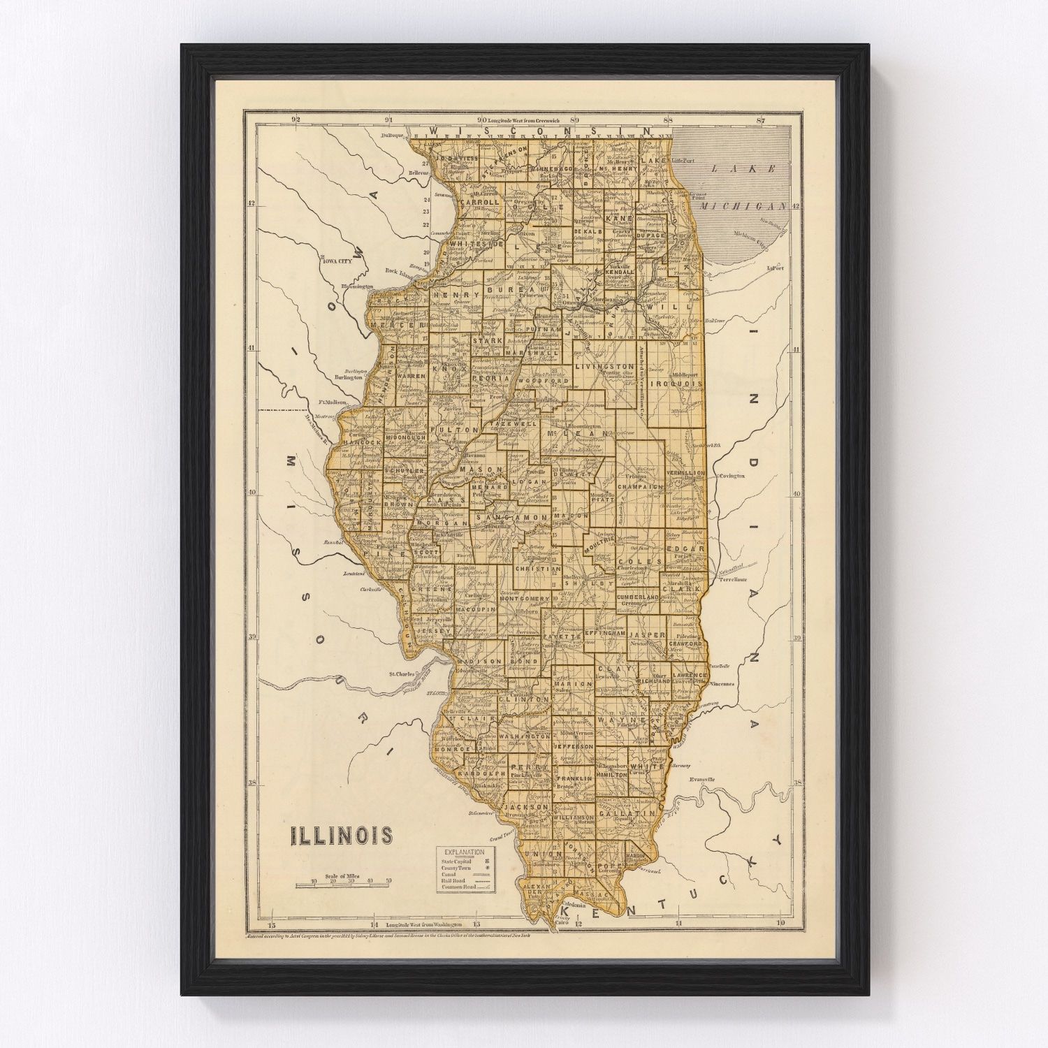 Vintage Map of Illinois, 1842 3