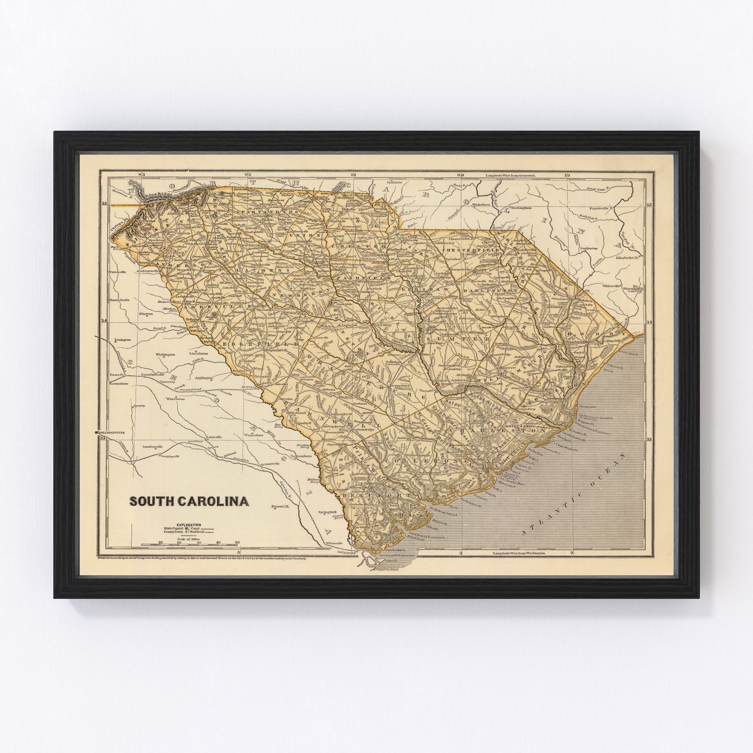 Vintage Map Of South Carolina 1842 By Teds Vintage Art