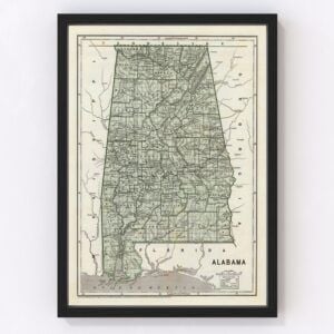 Vintage Map of Alabama, 1842