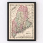 Vintage Map of Maine, 1861