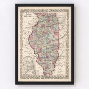 Vintage Map of Illinois, 1861