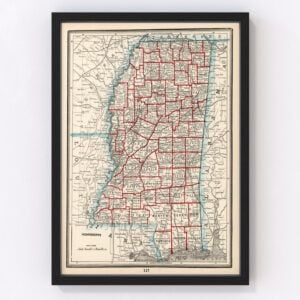 Vintage Map of Mississippi, 1893