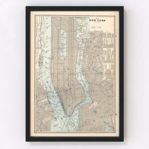Vintage Map of New York City, New York 1893