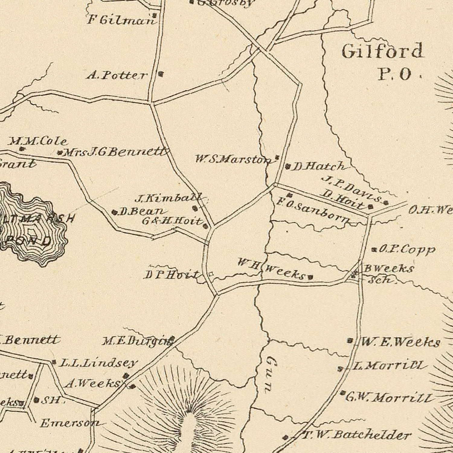 Vintage Map of Gilford, New Hampshire 1892 by Ted's Vintage Art