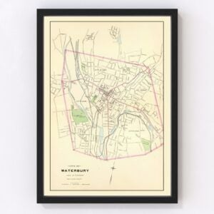 Vintage Map of Waterbury, Connecticut 1893