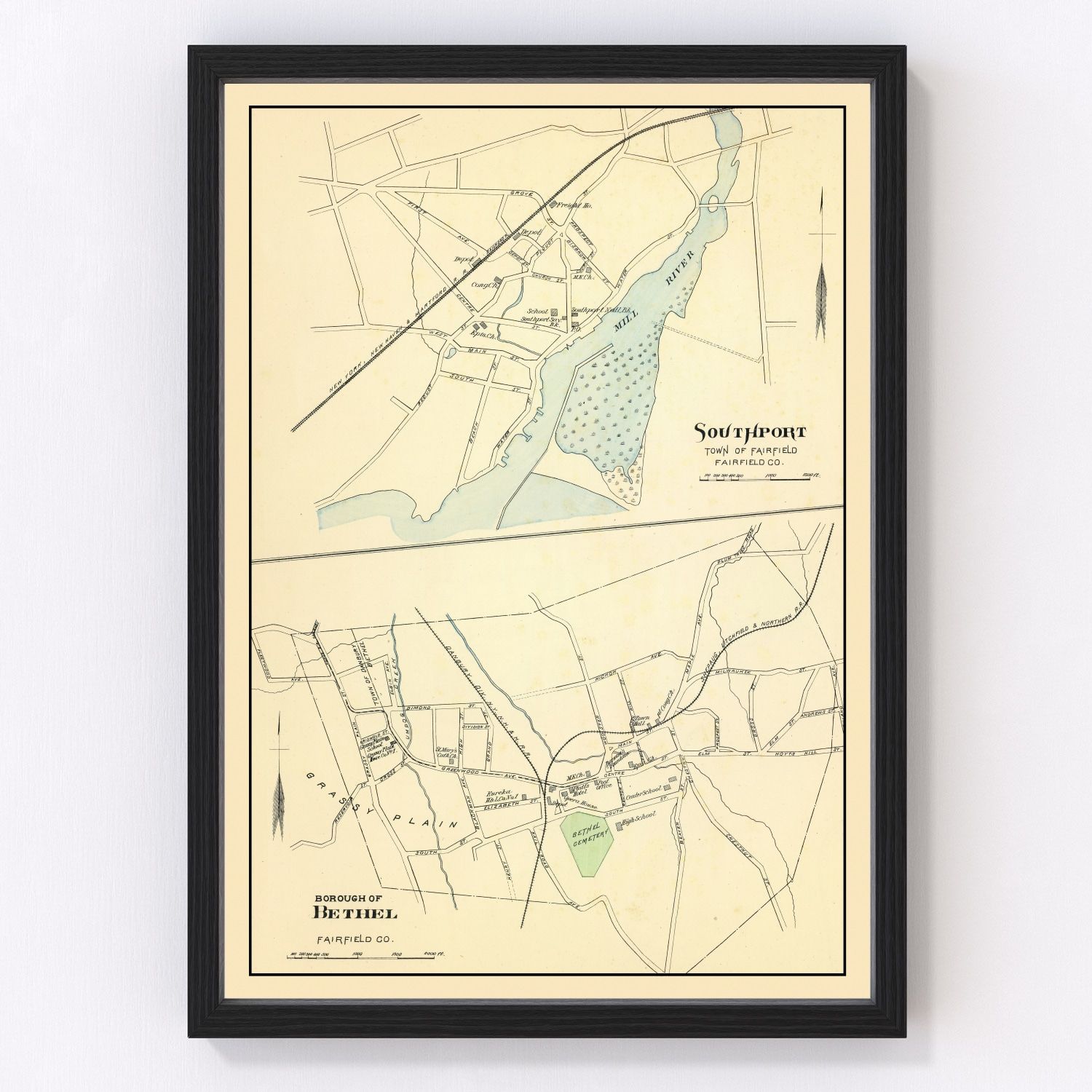 Vintage Map of Bethel, Connecticut 1893