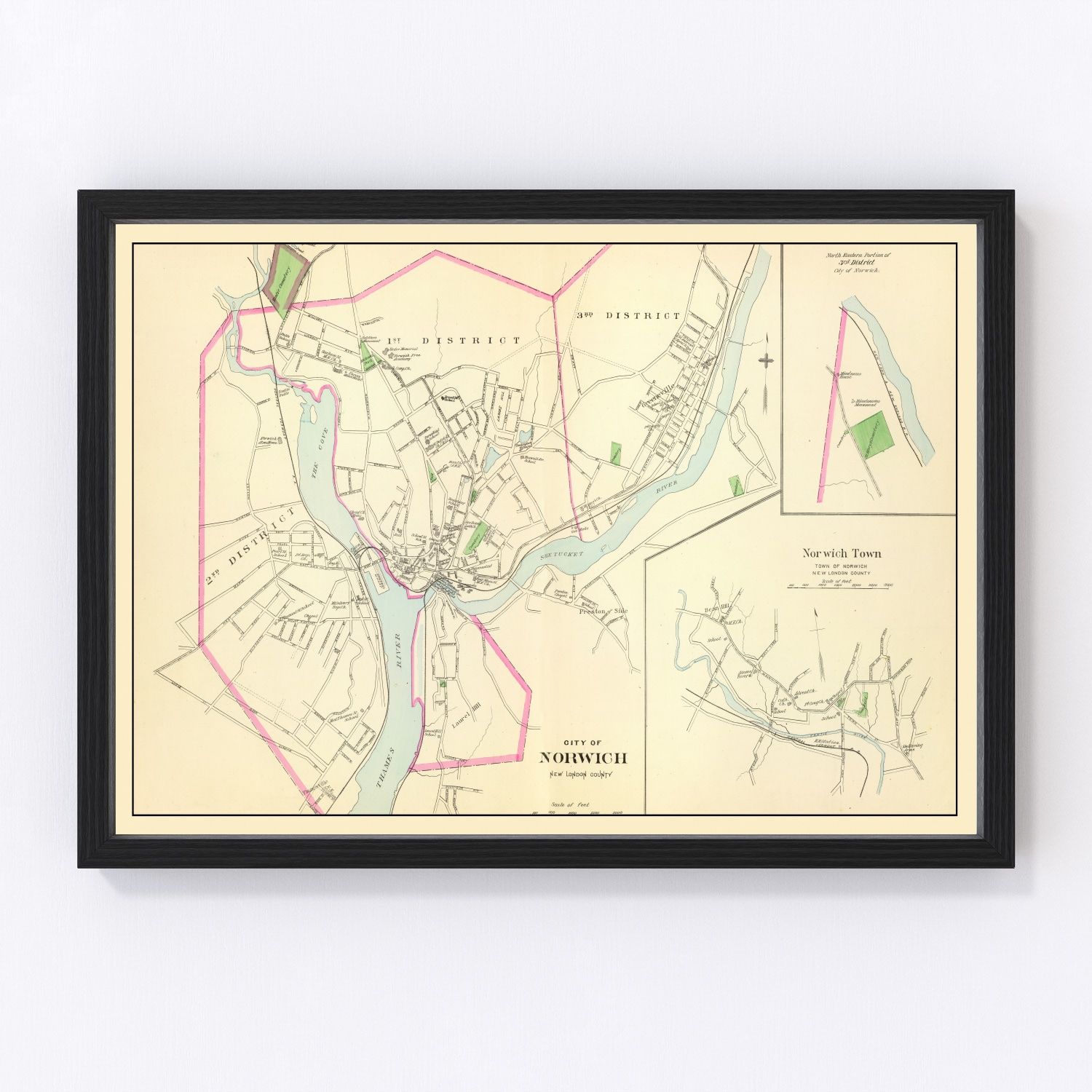 Vintage Map of Norwich, Connecticut 1893 3