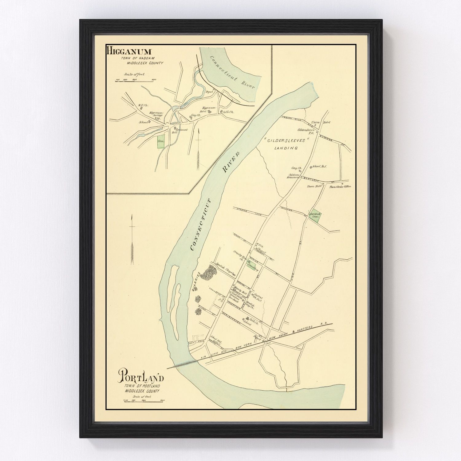 Vintage Map of Higganum, Connecticut 1893