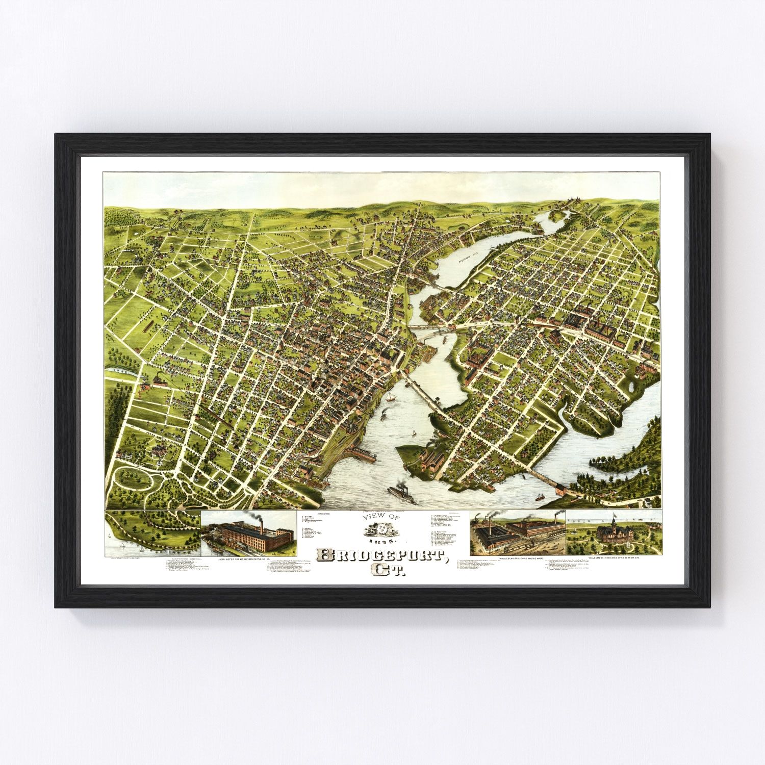 Vintage Map of Bridgeport, Connecticut 1875 by Ted's Vintage Art