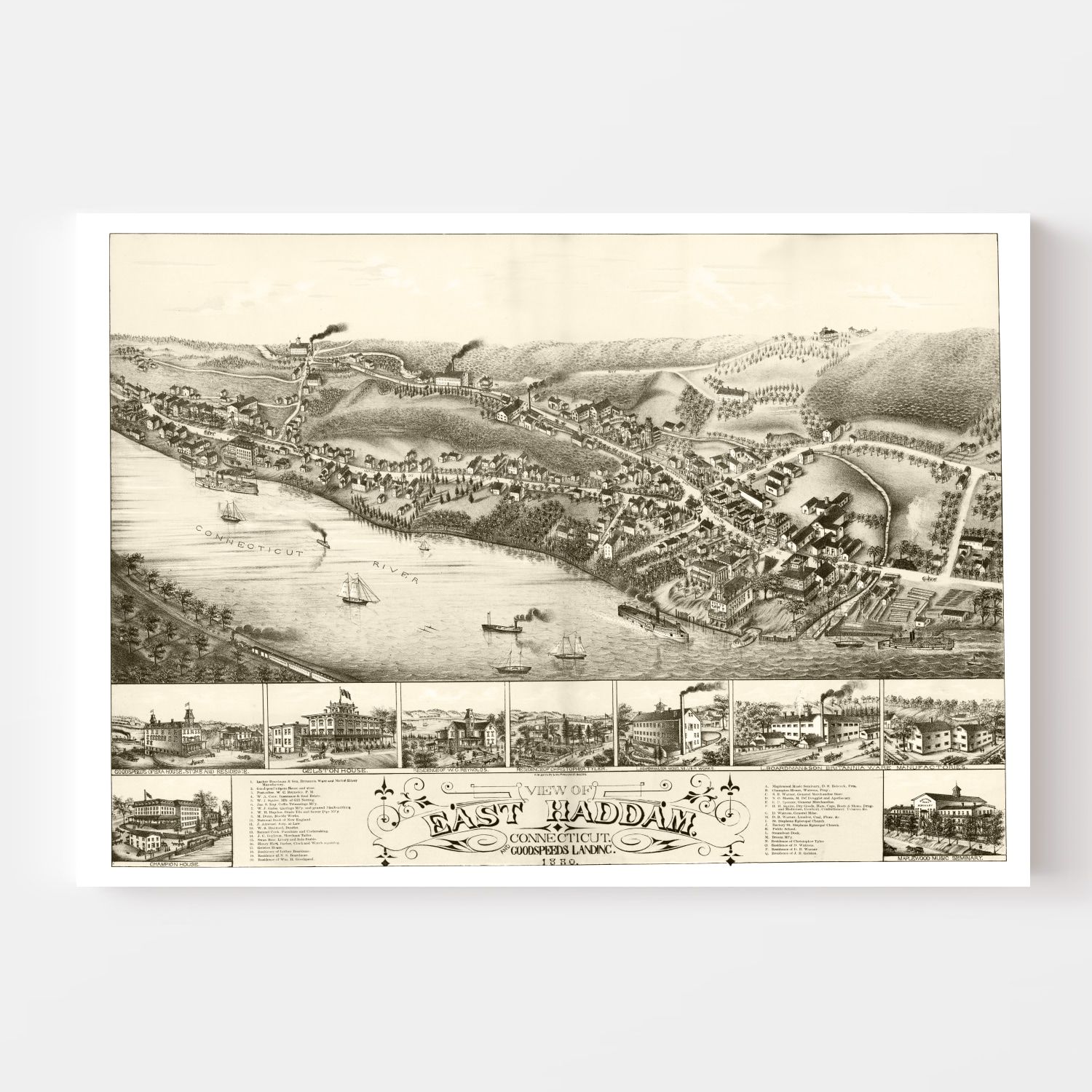 Vintage Map of East Haddam, Connecticut 1880