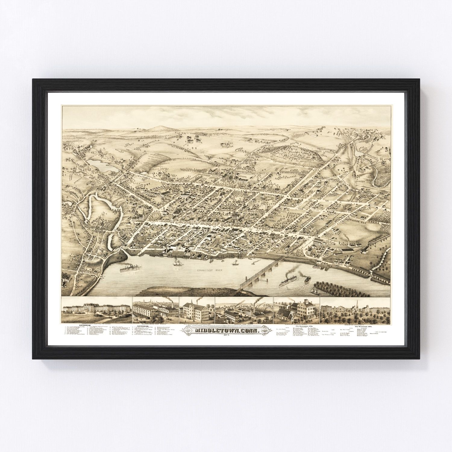 Vintage Map of Middletown, Connecticut 1877 by Ted's Vintage Art