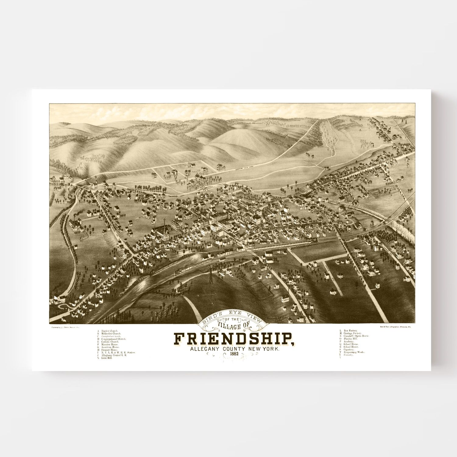 16x24 1882 Friendship New York Vintage Old Panoramic NY City Map 
