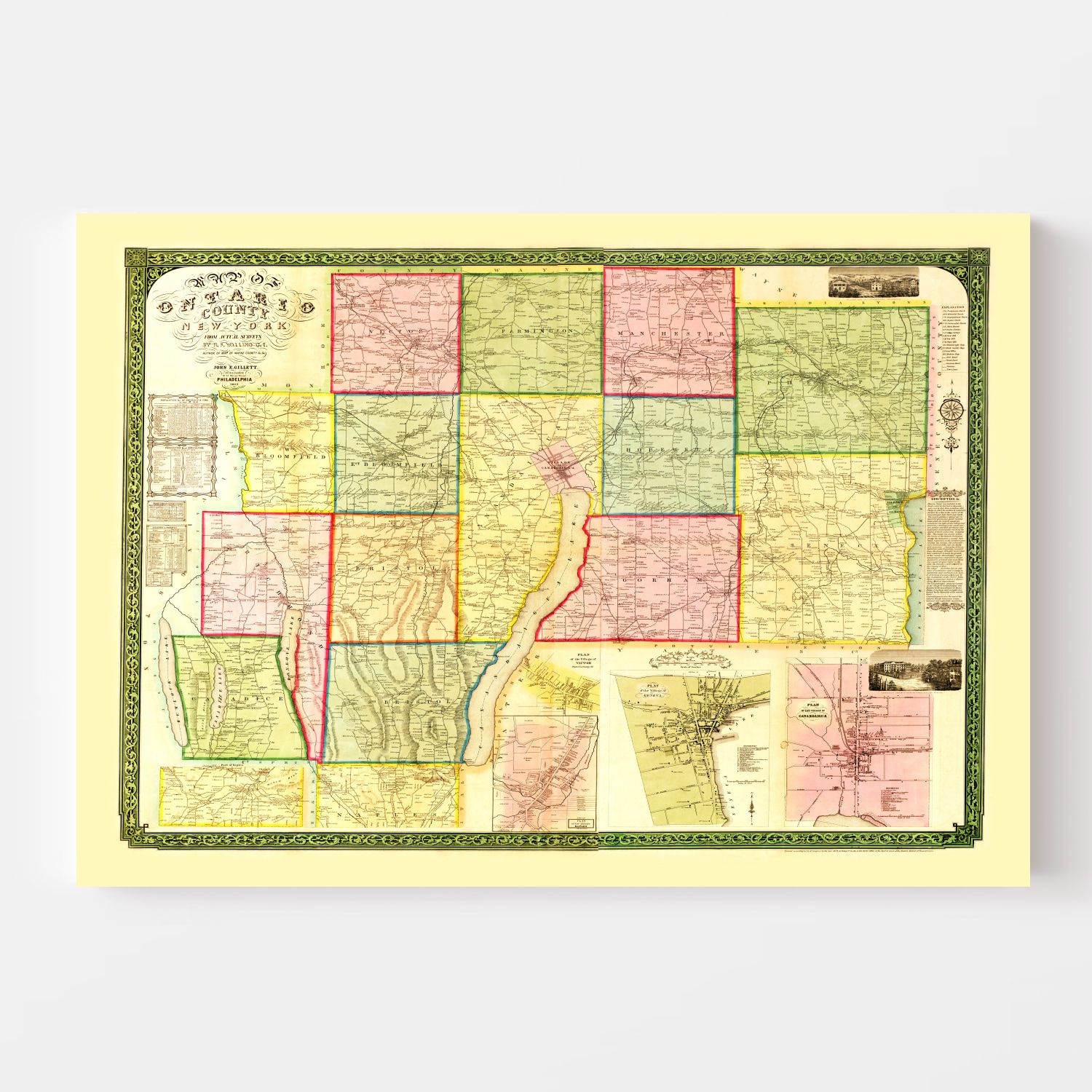 Vintage Map Of Ontario County, New York 1852 By Ted's Vintage Art