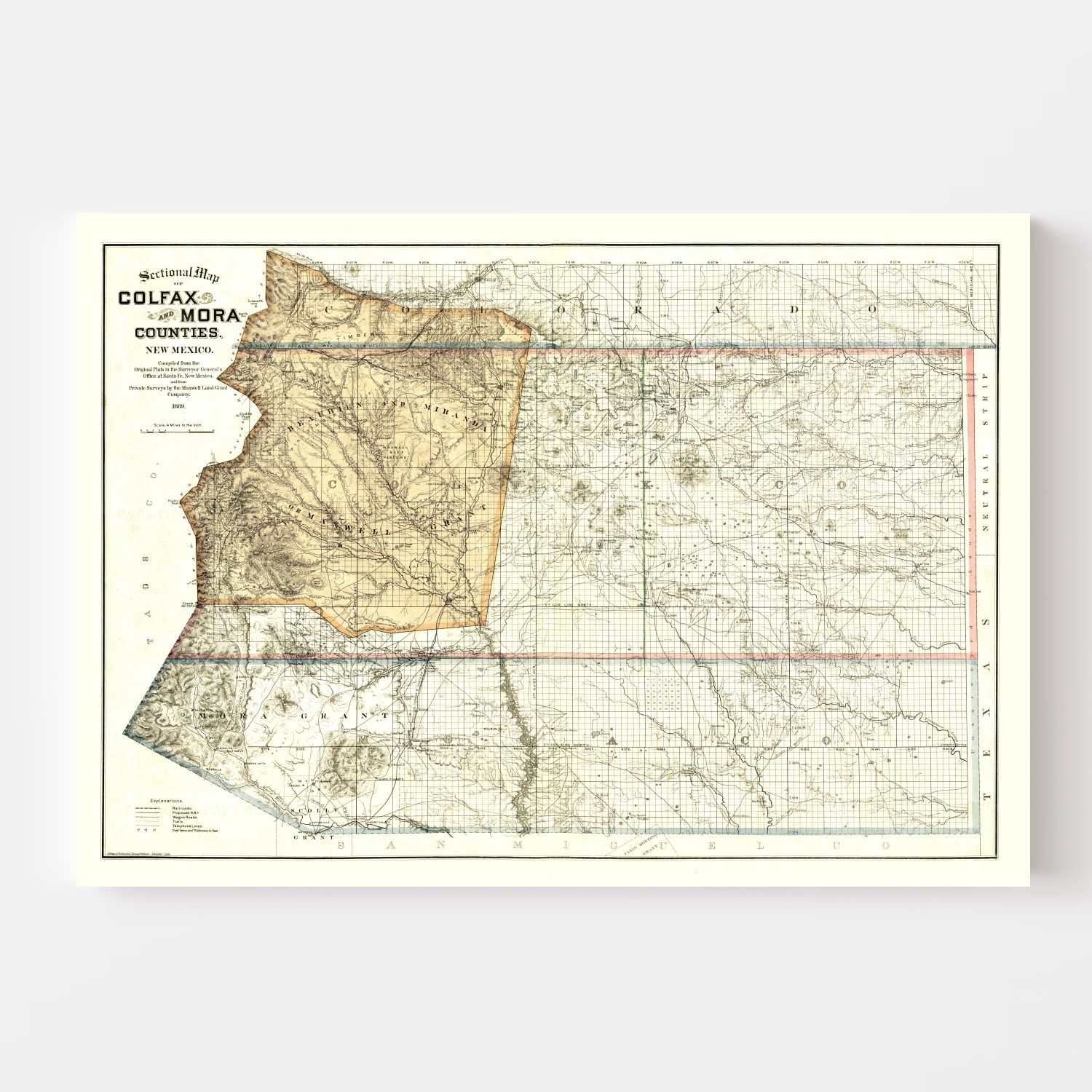 Vintage Map Of Colfax County New Mexico 1889 By Teds Vintage Art 0559