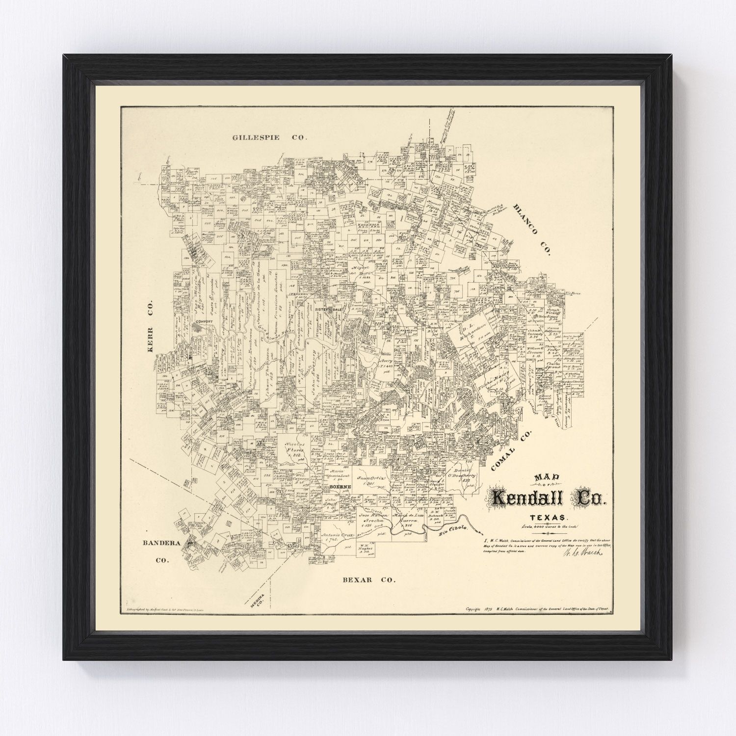 Vintage Map Of Kendall County Texas 1879 By Ted S Vintage Art   3306 