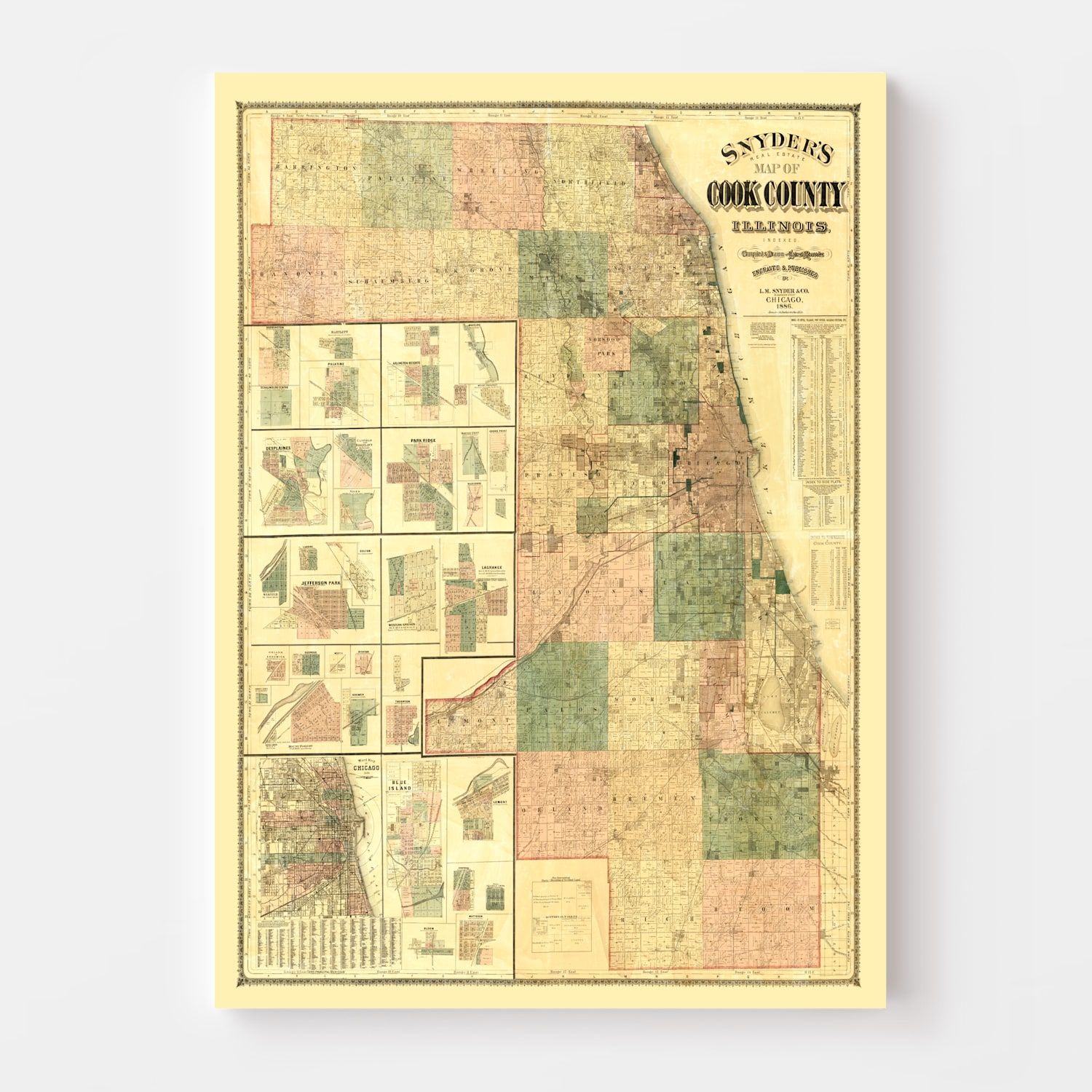 Vintage Map Of Cook County, Illinois 1886 By Ted's Vintage Art