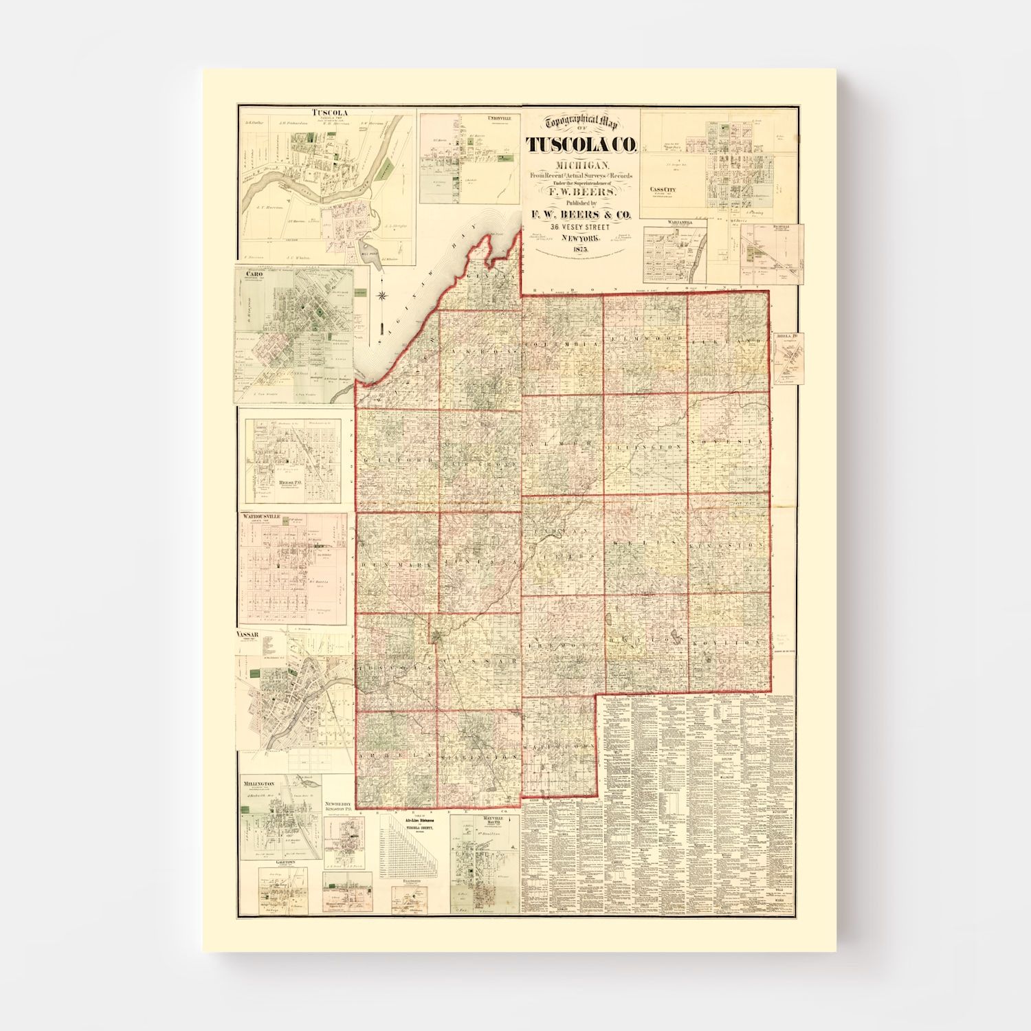 Vintage Map Of Tuscola County Michigan 1875 By Teds Vintage Art 5601