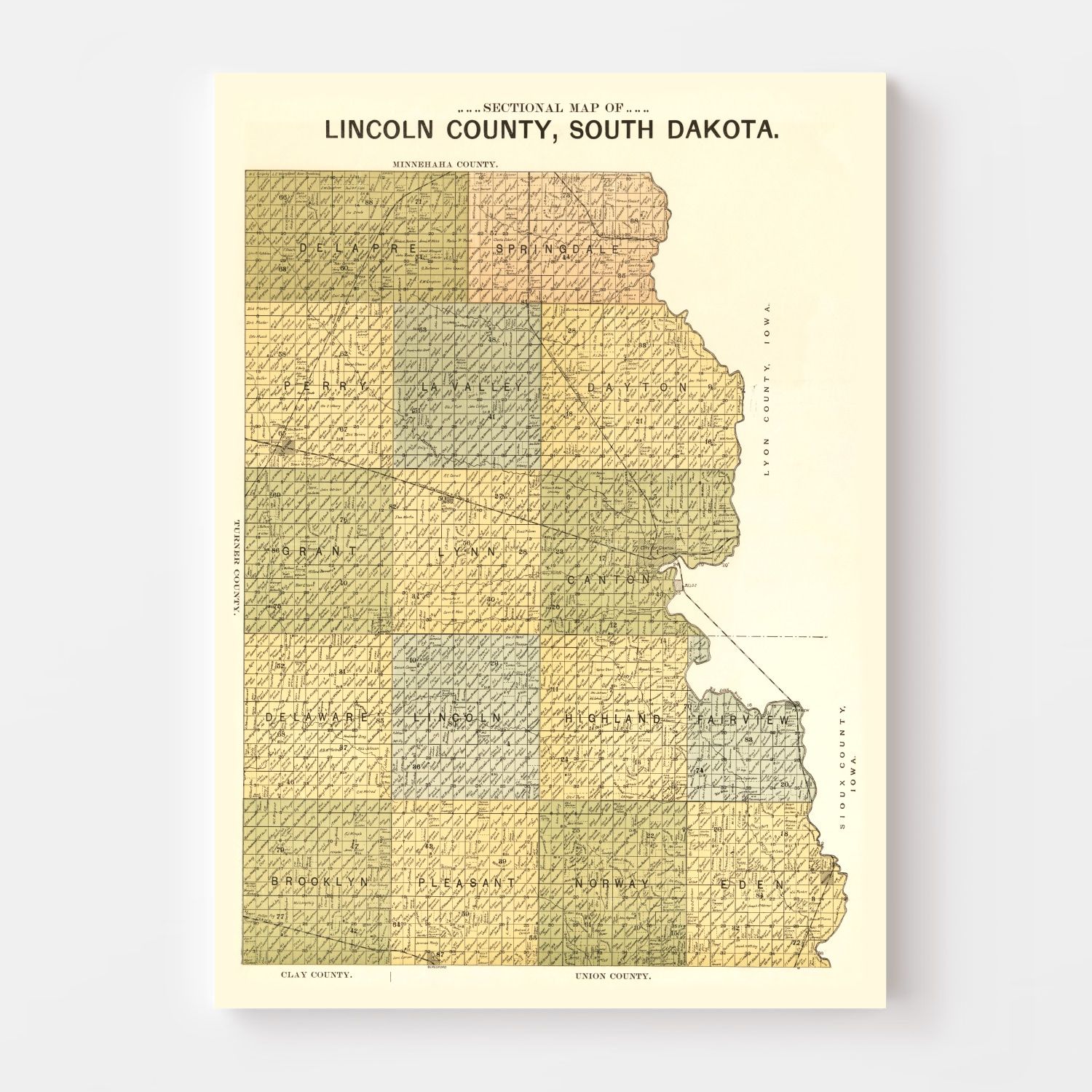 Vintage Map of Lincoln County, South Dakota 1900 by Ted's Vintage Art