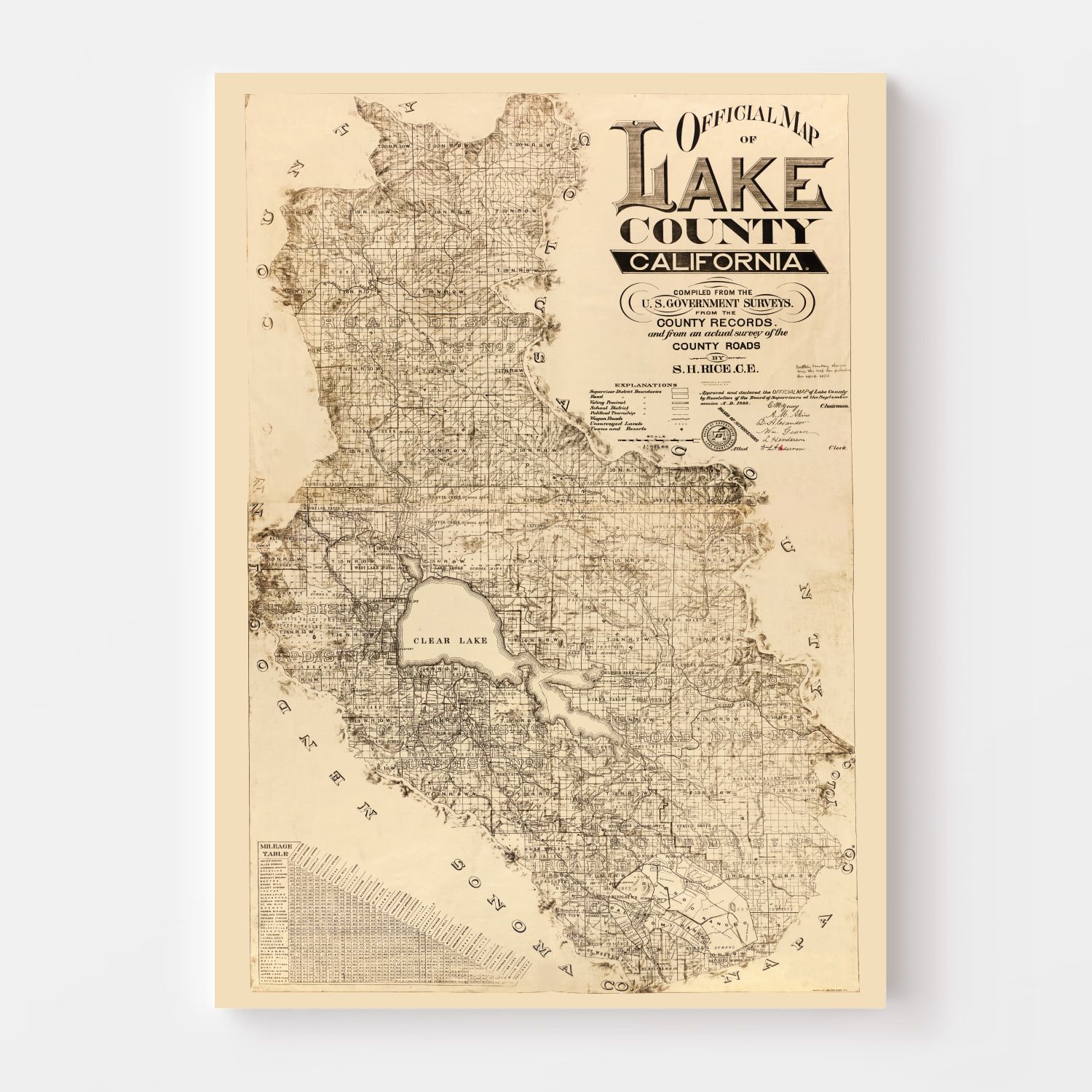 Vintage Map of Lake County, California 1892 by Ted's Vintage Art