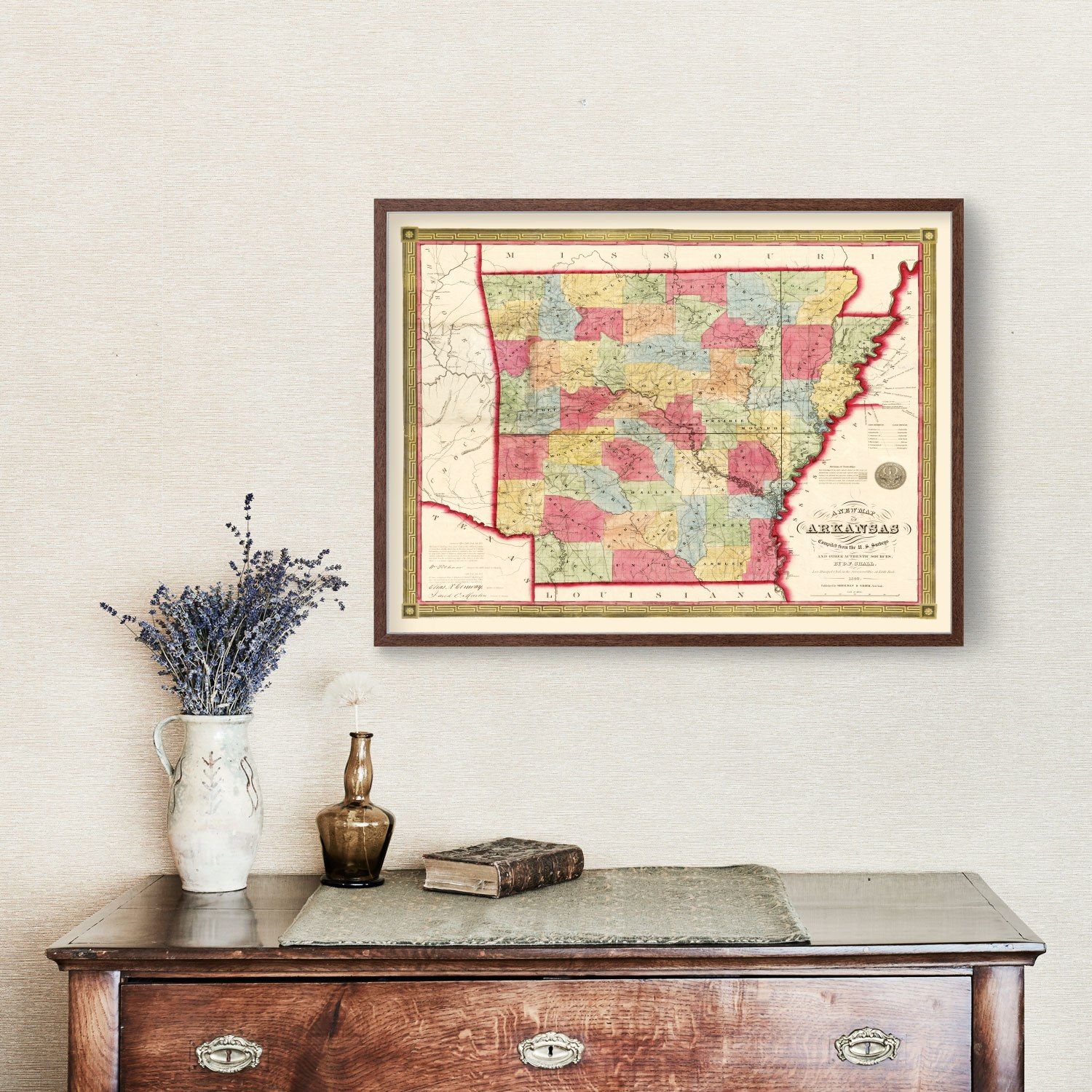 Vintage Map of Arkansas 1852 by Ted's Vintage Art