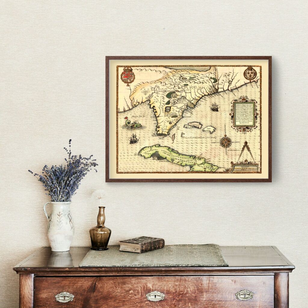Vintage Map of Florida 1591 by Ted's Vintage Art