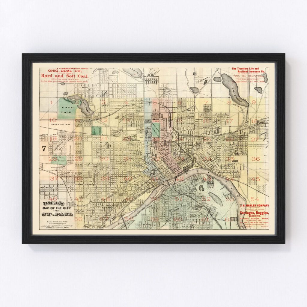 Beautifully restored map of Saint Paul, Minnesota from 1888 - KNOWOL