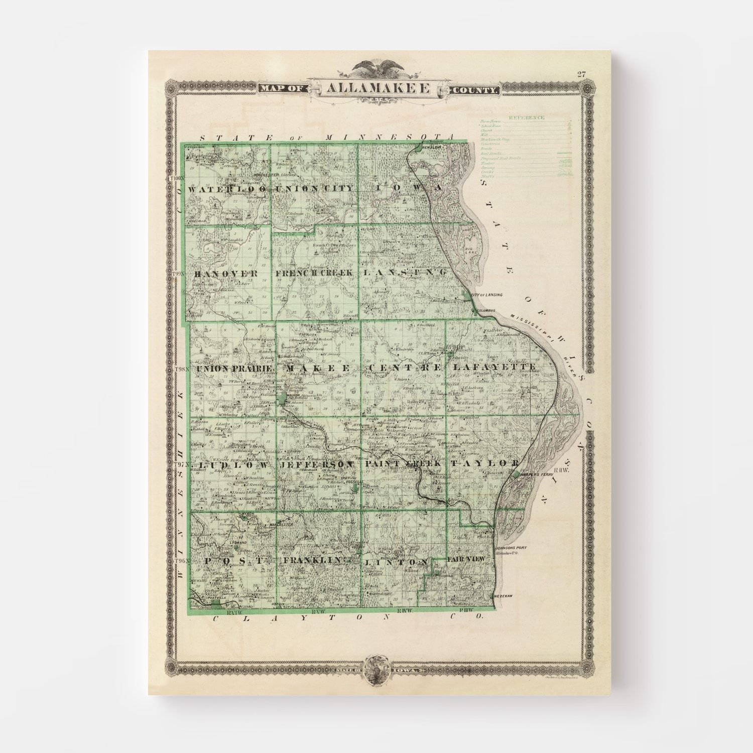 Vintage Map of Alamakee County, Iowa 1875 by Ted's Vintage Art