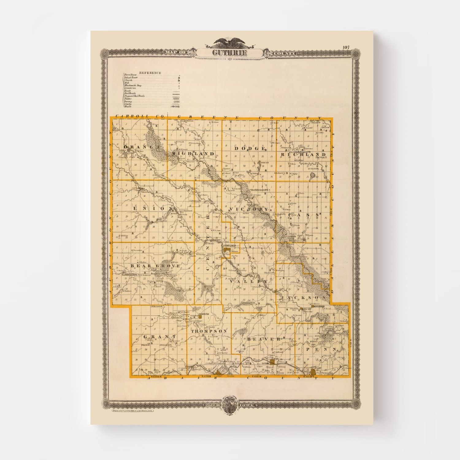 Vintage Map of Guthrie County, Iowa 1875 by Ted's Vintage Art