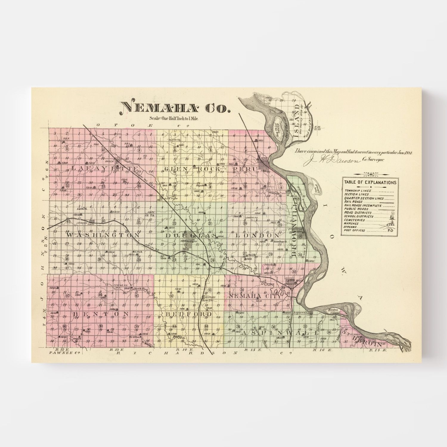 Vintage Map of Nemaha County, Nebraska 1885 by Ted's Vintage Art