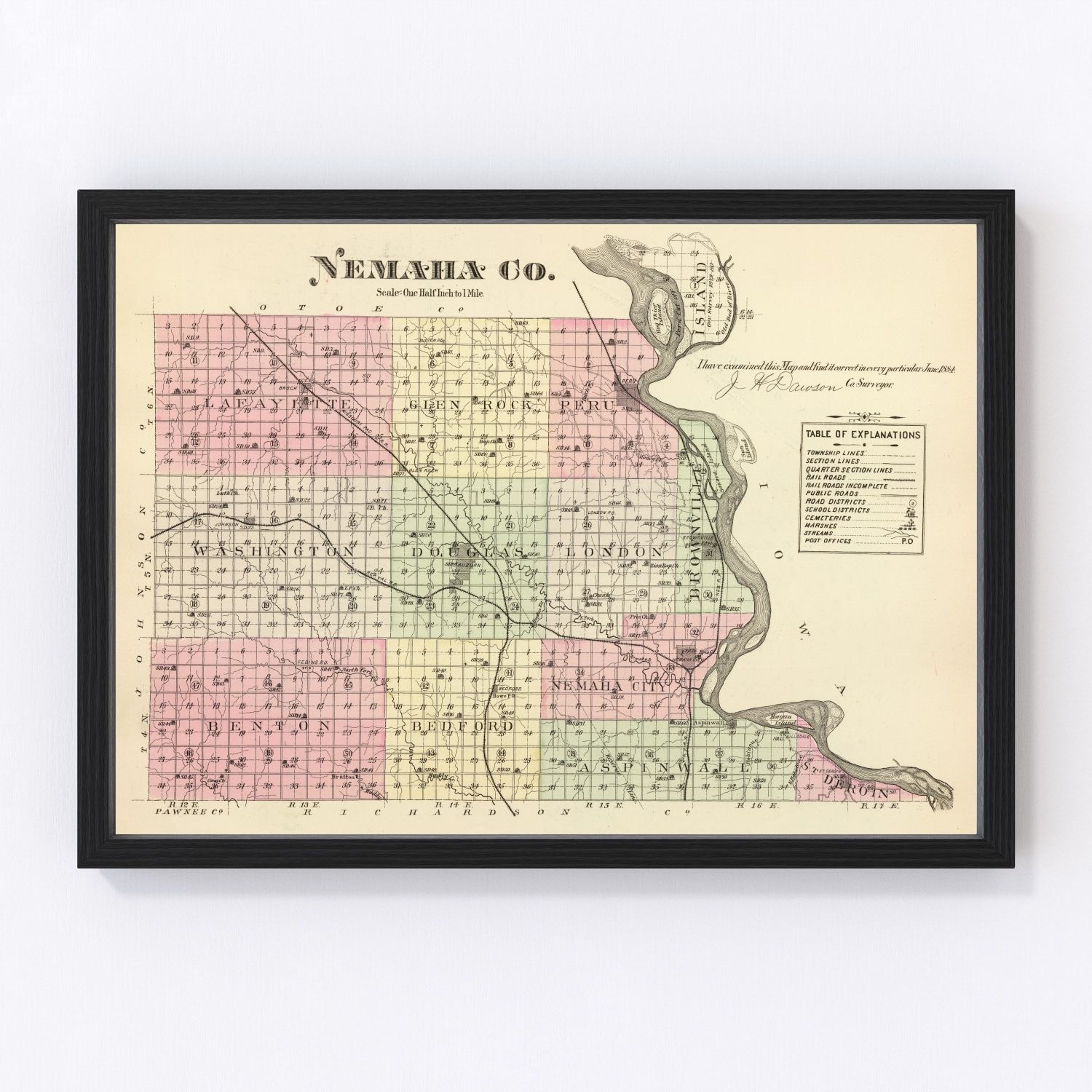 Vintage Map Of Nemaha County, Nebraska 1885 By Ted's Vintage Art