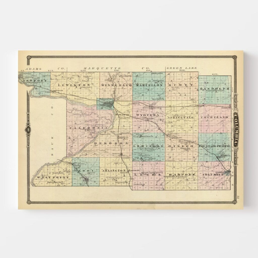 Vintage Map of Columbia County, Wisconsin 1878 by Ted's Vintage Art