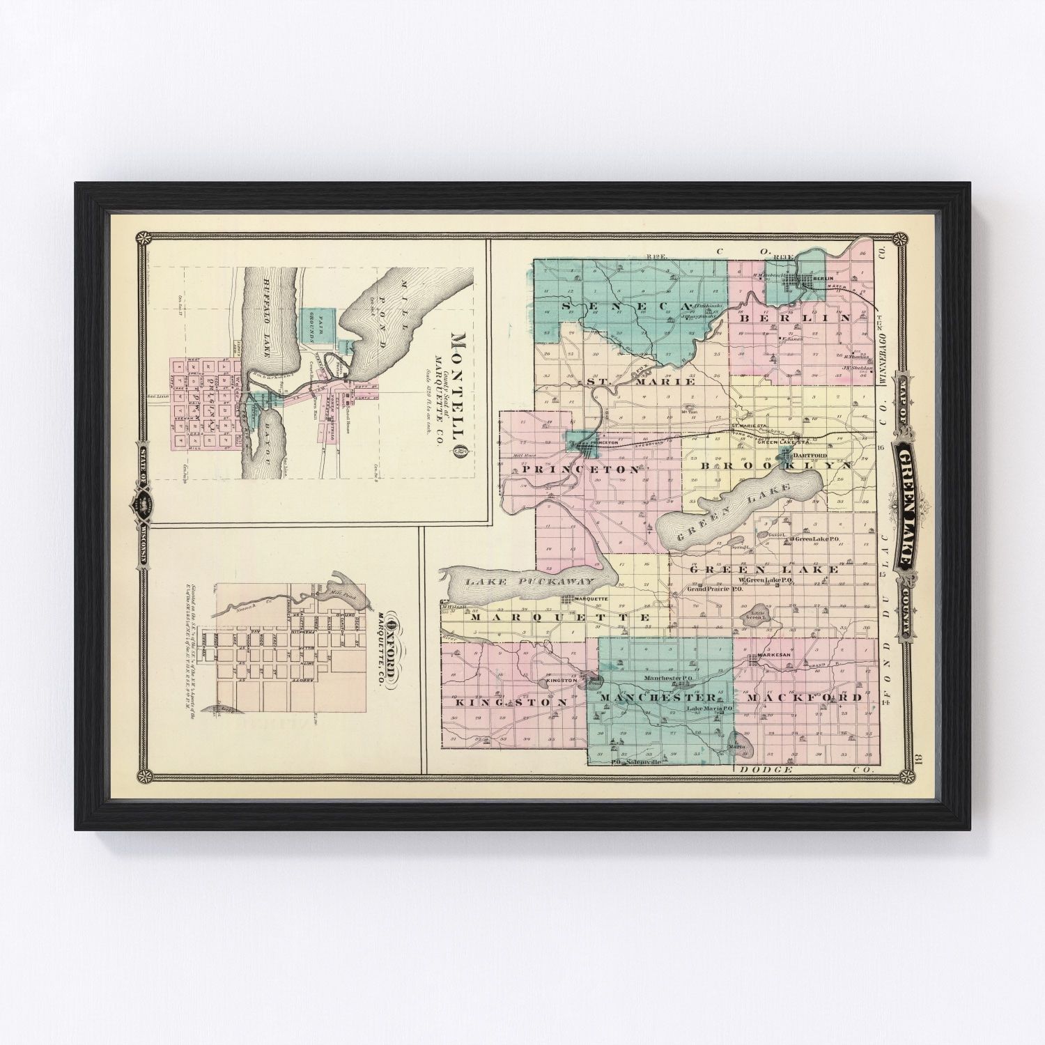 Vintage Map of Green Lake County, Wisconsin 1878 by Ted's Vintage Art