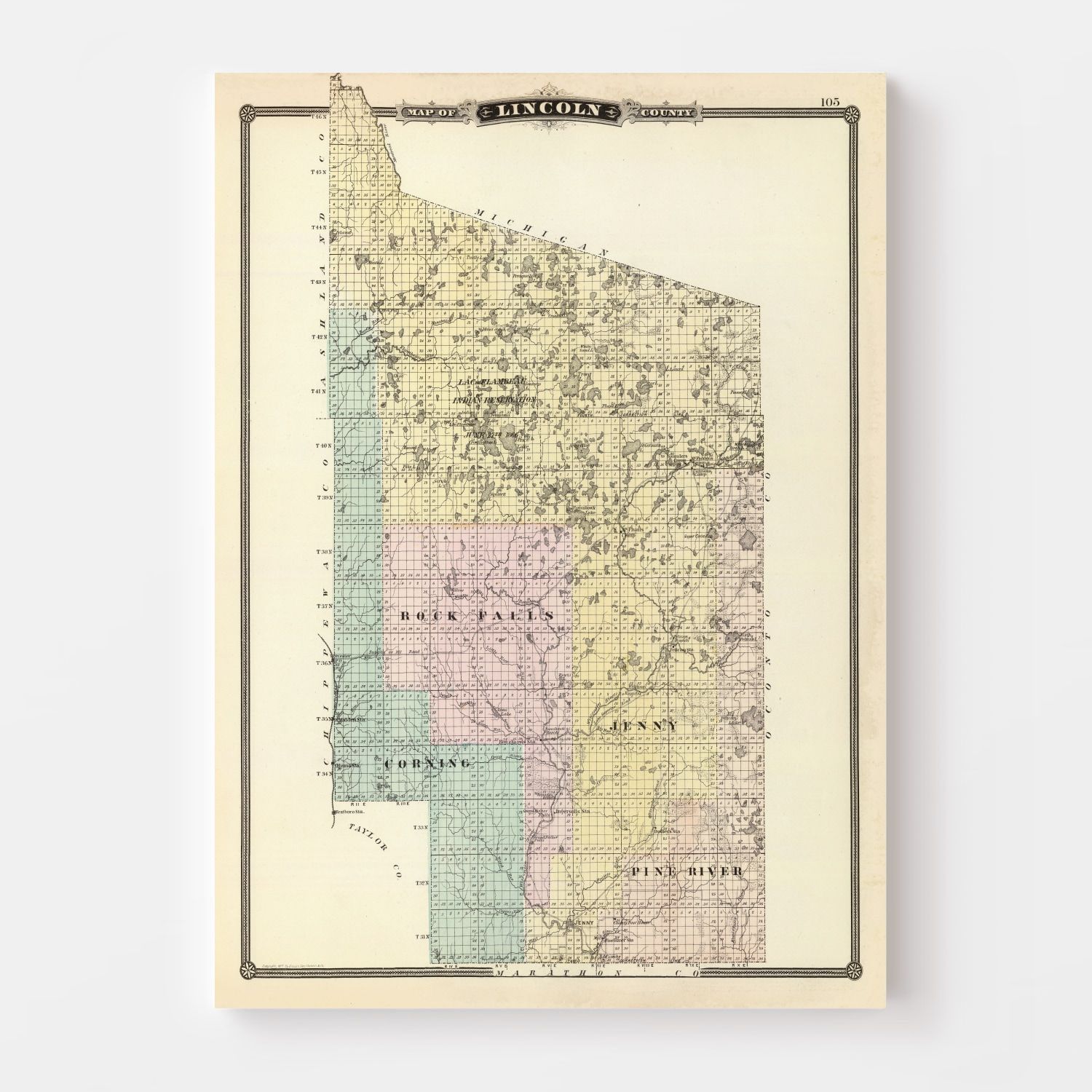 Vintage Map of Lincoln County, Wisconsin 1878 by Ted's Vintage Art