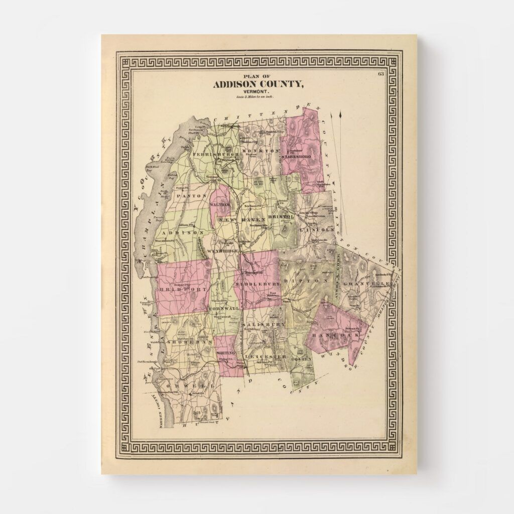Vintage Map Of Addison County Vermont 1876 By Teds Vintage Art 6762