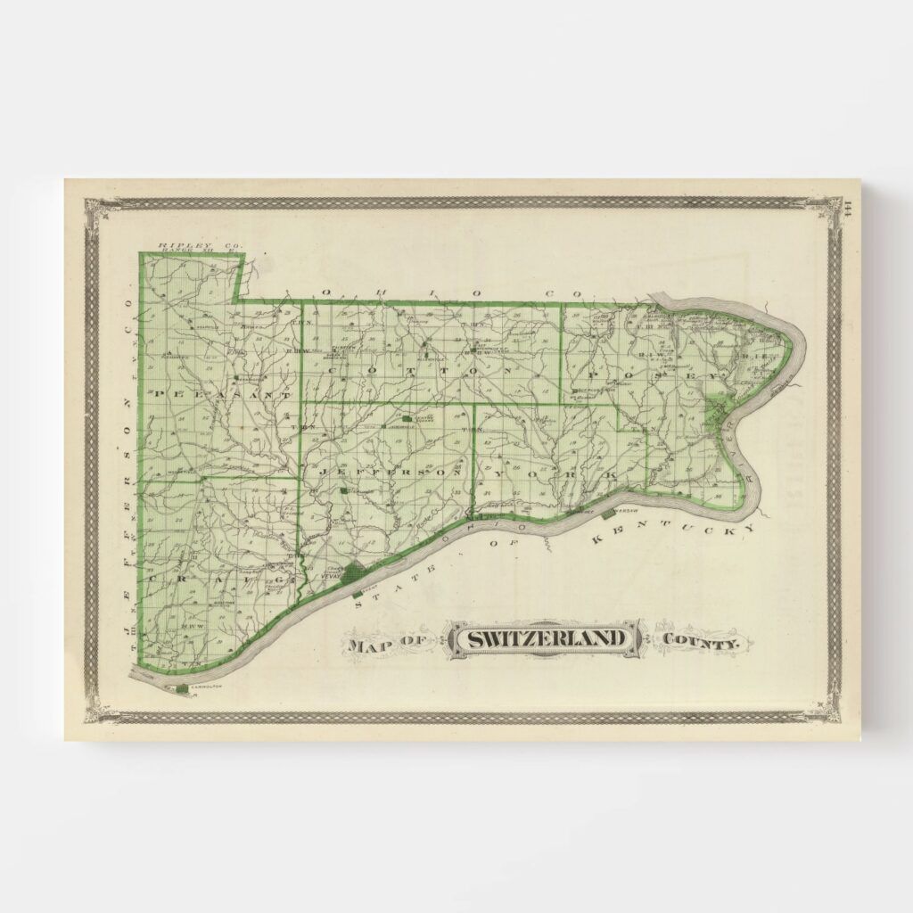 Vintage Map Of Switzerland County, Indiana 1876 By Ted's Vintage Art